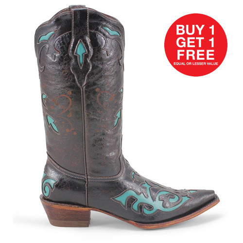 Pecos Bill Black & Turquoise Leather Western Boot 