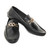 Sigotto Uomo Black Soft Leather Driving Loafer with V  Logo