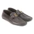 Close-up shot of pair of soft leather upper on brown driving loafer