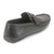Rear profile of black leather driving loafer showing metal B logo detail