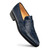 Mezlan Piccolo Blue alligator penny loafer, front angle showing scale pattern texture