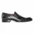 Side profile of black double gore dress shoe showing elastic panel
