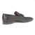 Side view of woven leather loafers with tassel detail