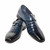 Pair of Sigotto Uomo navy blue crocodile print monk strap dress shoes, matched view
