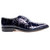 Belvedere Mare navy ostrich and eel skin split-toe Oxford, side profile