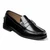 Florsheim Berkley Moc Toe Penny Loafer in black leather, front three-quarter view