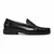 Side profile of the Florsheim Berkley black leather penny loafer showing the moc toe seam and penny strap