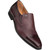 Mezlan Milani burgundy loafer showing deerskin inlay texture and calfskin shine detail