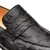 Mezlan Lisbon Black ostrich loafer, close-up of penny strap detail