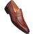Mezlan Mayor sport penny loafer, front view showing chiseled toe and apron-front strap