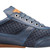 Close-up of blue embossed suede and calfskin texture on Mezlan Maxim dress sneaker