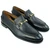 Alan Payne Miami black bit loafer, pair, pebble grain leather with gold hardware, 3/4 view