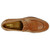 Top-down view of the Boca loafer's woven vamp and penny strap detail in tan leather