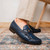Marco Di Milano Ferrioni Men’s Genuine Ostrich Moc Toe Bit Navy Loafers
