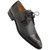 Mezlan Capello grey derby, front toe view showing cap-toe seam and material contrast