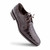 Mezlan Anderson dark brown crocodile blucher, front toe view showing plain-toe silhouette