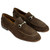 Alan Payne Miami brown suede bit loafer, pair, gold hardware, 3/4 view