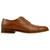 Side profile of brandy cap-toe oxford showing closed balmoral lacing