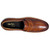 Top-down view of the Barton penny loafer's saddle strap and rounded toe in cognac leather