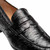 Mezlan Nogales Moc Toe Black Ostrich Leather Penny Loafer