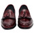 Close-up of DUCA Adam wine-colored leather shoes highlighting the rich finish and sophisticated Italian craftsmanship.
