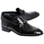 Corrente Men's Crocodile Print Leather Bit Loafer in Black – side profile view showing horsebit ornament