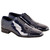 Corrente Men's Patent Leather Cap-Toe Oxford in Navy – side profile view