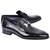 Corrente Men's Vita Calf Skin H-Buckle Loafer in Black – side profile view showing silver H-buckle