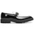 Side profile of the Stacy Adams Carabello Moc Toe Bit Slip-On in Black w/White showing the moc toe seam