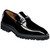 Stacy Adams Carabello Moc Toe Bit Slip-On in Black Patent, front view showing full slip-on silhouette
