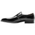 Side profile of the Stacy Adams Alistair Plain Toe Ornament Slip-On in Black showing the vamp