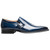 Side profile of the Stacy Adams Alistair Plain Toe Ornament Slip-On in Cobalt showing the vamp