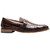 Stacy Adams Rubiano slip-on in Brown, angled view highlighting the buckle strap detail
