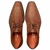 Mezlan Montage Printed Suede Derby in Tan – top view showing printed suede texture