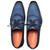 Mezlan Summit navy derby, apron-toe and welt stitching detail