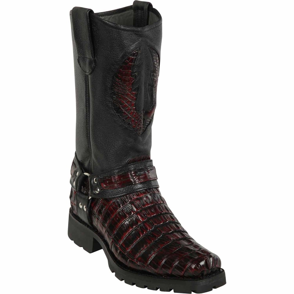 LOS ALTOS Black CHERRY CAIMAN Tail Motor Cycle Biker Boots