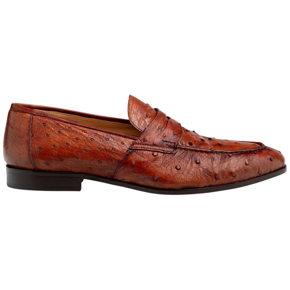Mezlan Nogale Brandy Ostrich Leather Moc Toe Penny Loafers