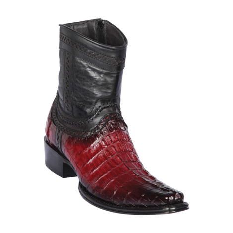 Los Altos Faded Burgundy Caiman Tail Low Shaft European Square Toe Men ...