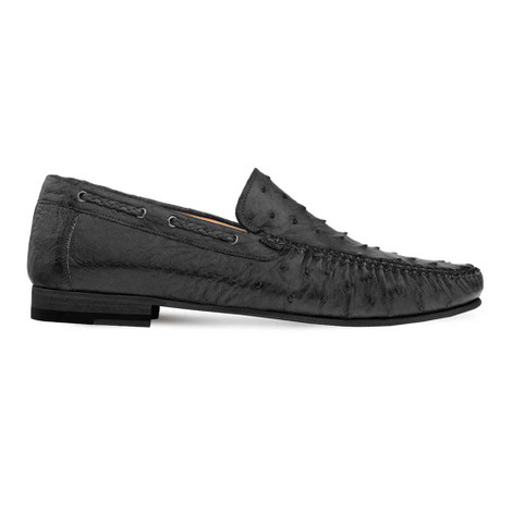 Genuine Ostrich Black Moccasin Slip-on Loafers