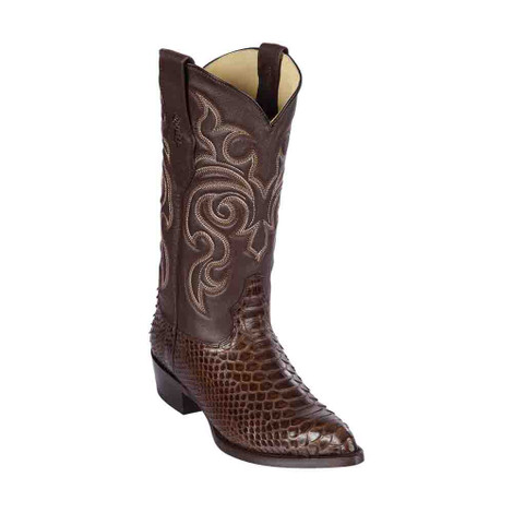 Los Altos Men's Rustic Brown Python Snakeskin Round Toe Boots