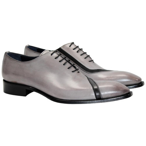 Duca Torre Premium Italian Leather Light Grey Lace-up Shoes