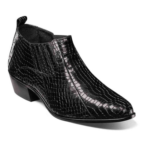 Sandoval Black Cuban Heeled Crocodile Print Boots | Stacy Adams