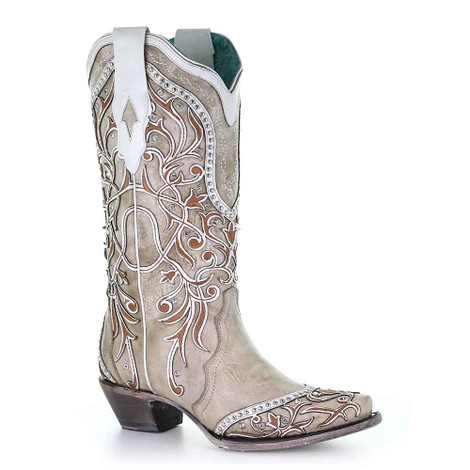 Corral Studded White Cowhide Boots | Arrowsmith Shoes