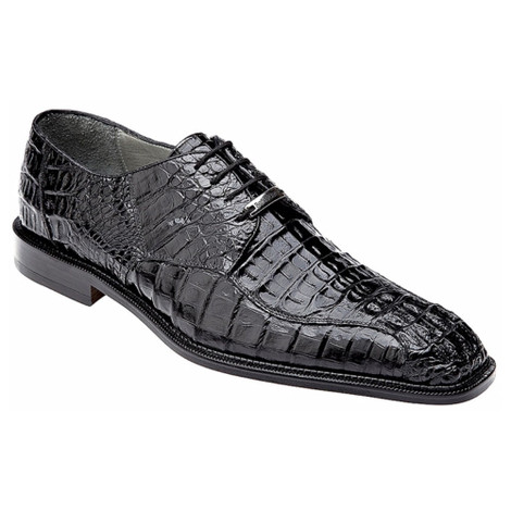 Mens Belvedere Chapo Caiman Crocodile Hornback Dress Shoe in Black