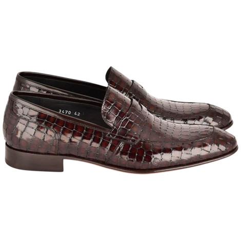 Corrente Men’s White Croco Print Ostrich Leather Open Toe Sandal