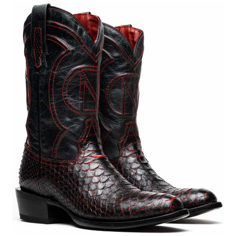 Marco Di Milano Kansas Genuine Python Skin Black Cherry Cowboy Boot