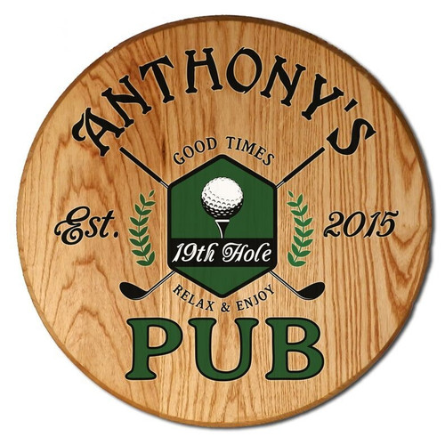 Personalized 19th Hole Pub Barrel Head Sign