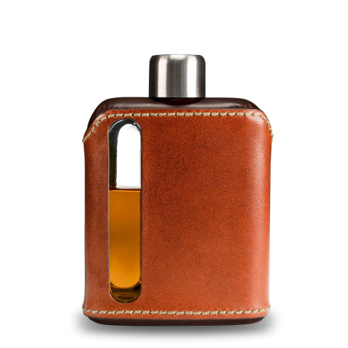 DARK & TAN LEATHER GLASS FLASK (100ML)