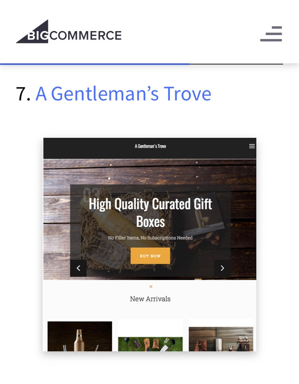 BigCommerce ranks us 7th on Best Gift Websites of 2017