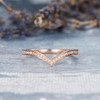 Rose Gold Wedding Band Women V Shaped Diamond Ring